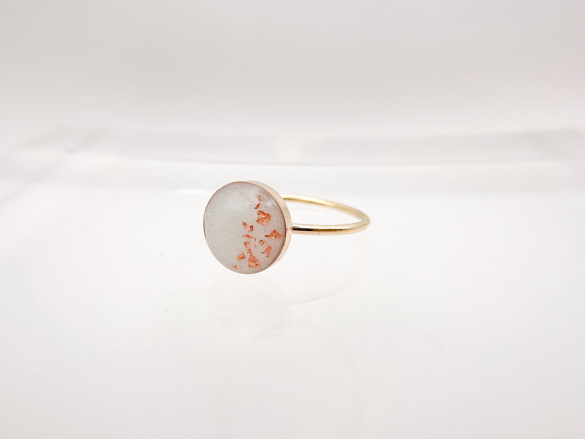 Gold ring with Breastmilk and Copper Flakes